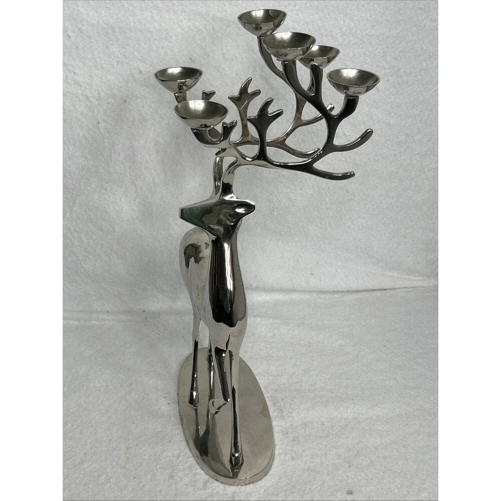 Silver Christmas Reindeer Antler Tea Light Candle Holder Table Centerpiece 16